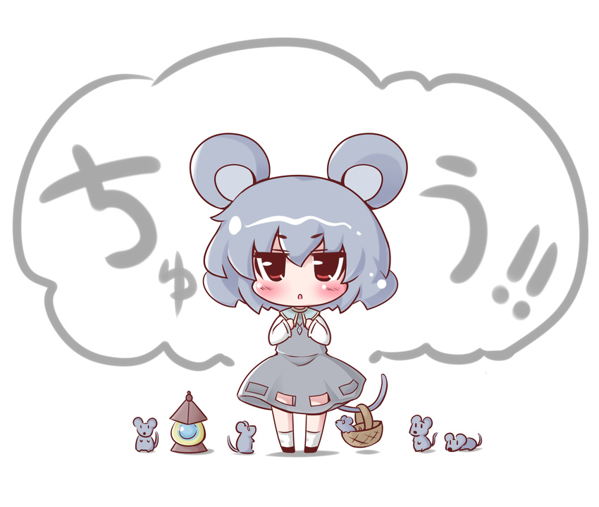absurdres animal_ears bishamonten's_pagoda blush chibi grey_hair highres jitome maitora mouse mouse_ears mouse_tail nazrin red_eyes short_hair solo tail touhou