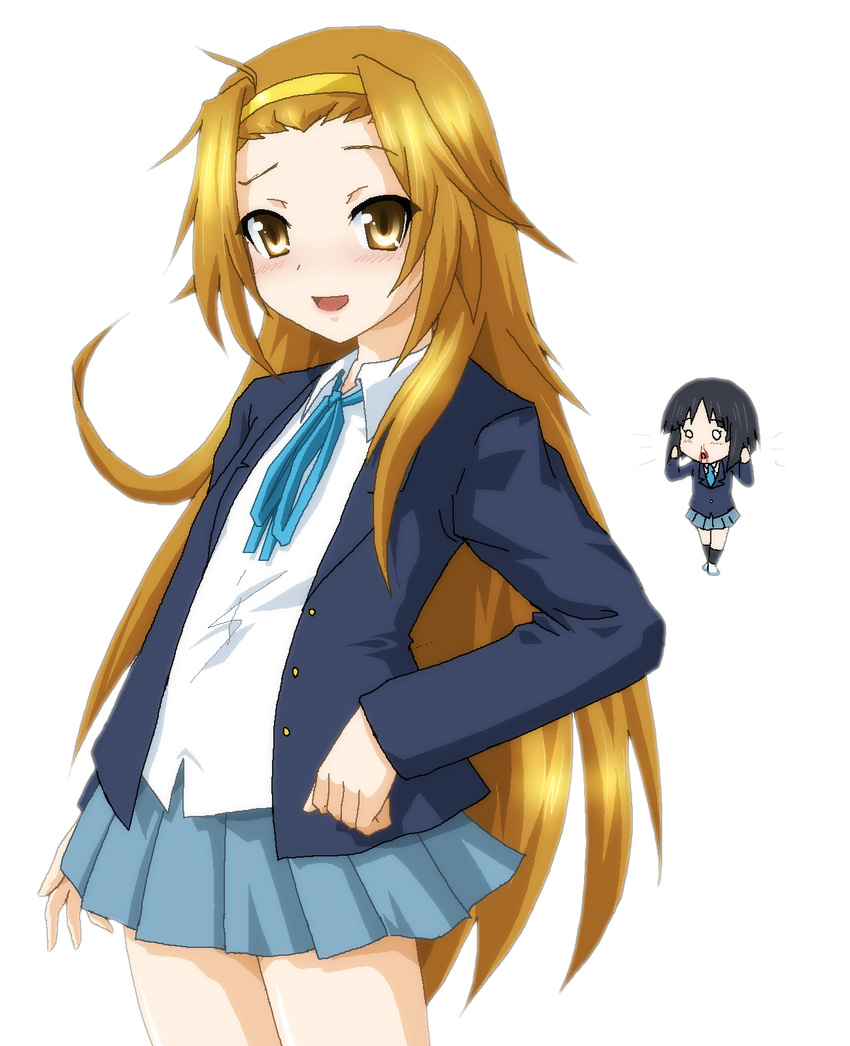 akiyama_mio alternate_hair_length alternate_hairstyle blood brown_eyes brown_hair chibi chibi_inset hairband hayashiya_zankurou highres k-on! long_hair multiple_girls nosebleed school_uniform tainaka_ritsu