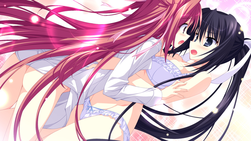 black_hair blush bra game_cg hinata_mutsuki izumi_kyouka long_hair natsume_otona nopan panties red_hair skyfish tagme underwear yotsuiro_passionato! yuri