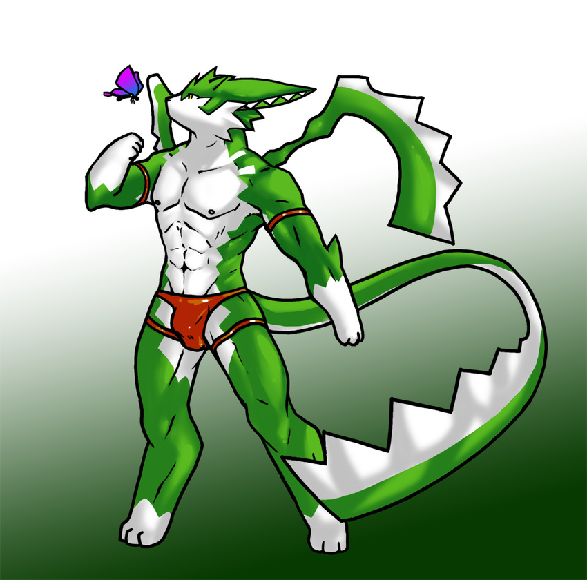 bulge demon horns male muscles reptile scalie sheer skimpy solo standing tail thong underwear wings yellow_eyes