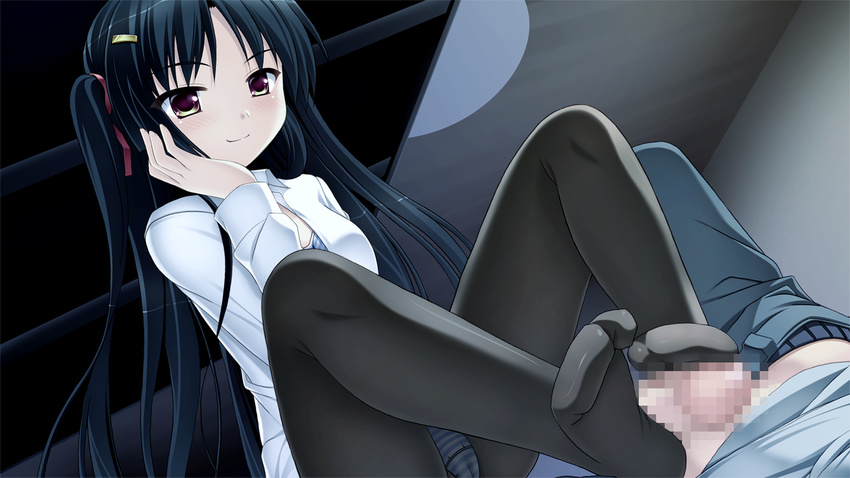 black_hair censored game_cg panties pantyhose penis tagme underwear