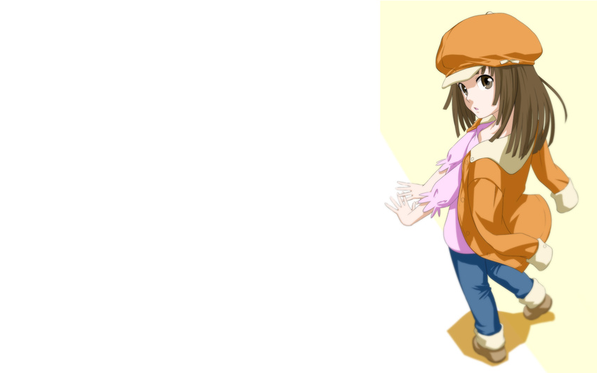 bakemonogatari brown_eyes brown_hair hat sengoku_nadeko short_hair white