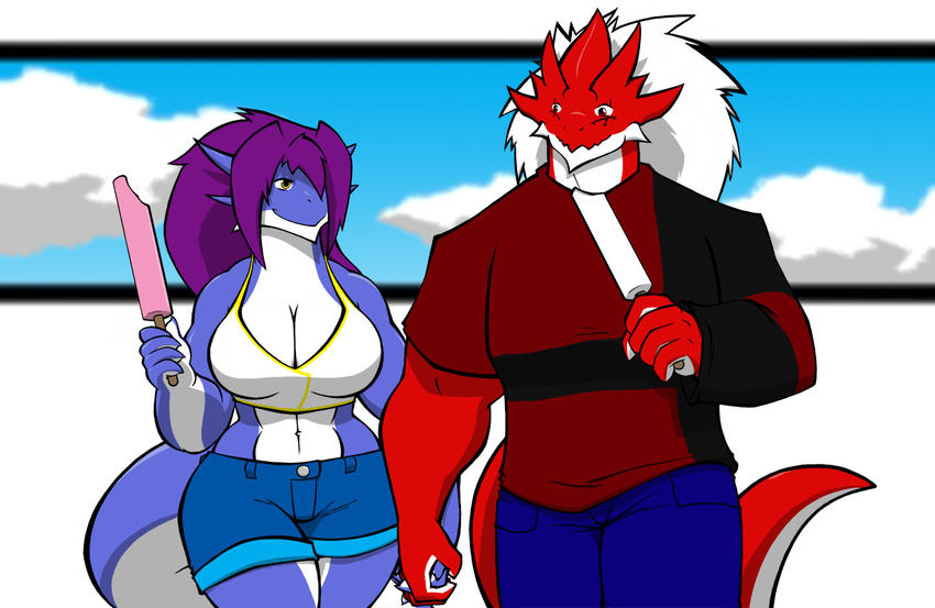 anthro big_breasts breasts couple duo female hair ice_cream male purple_hair tail unknown_artist
