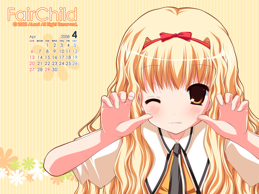 arisugawa_yuuhi blonde_hair brown_eyes calendar fair_child nimura_yuushi seifuku wink
