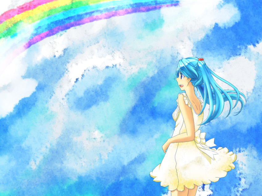 dress hatsune_miku hazuki_iori highres long_hair rainbow solo traditional_media vocaloid watercolor_(medium)