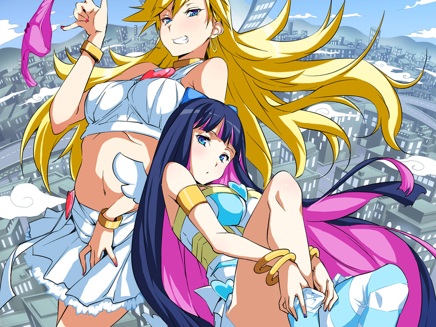 2girls blonde_hair blue_hair panty_&amp;_stocking_with_garterbelt panty_(character) stocking_(character) thighhighs