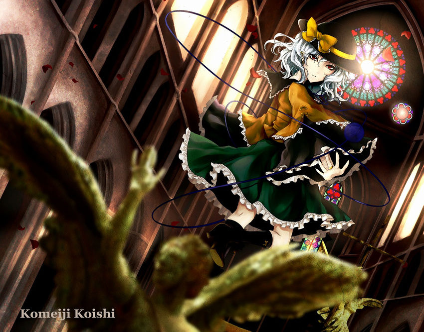 church eyeball hat komeiji_koishi kyogoku-uru red_eyes short_hair silver_hair solo stained_glass touhou