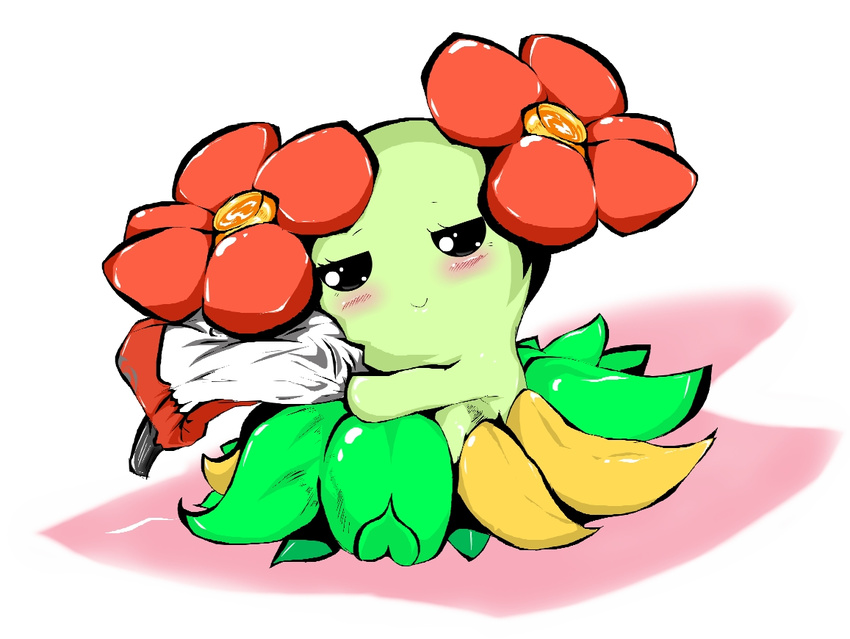 bellossom blush female feral flora_fauna flower flower_in_hair half-closed_eyes looking_at_viewer nintendo plain_background plant pok&#233;mon pok&eacute;mon skirt smile solo standing video_games white_background