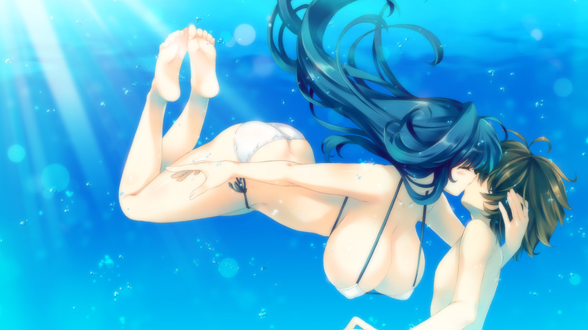 bikini cleavage game_cg hoshi_no_ouji-kun kiss kokoro_kamino sideboob swimsuit tagme underwater