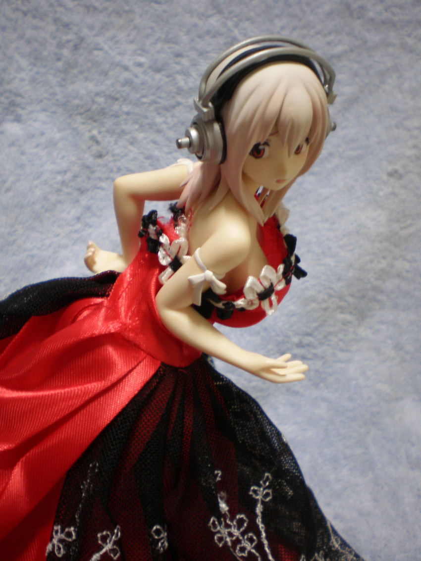 absurdres dress figure headphones highres nitroplus orchidseed party_dress pink_hair red_dress red_eyes sonico soniko super_sonico