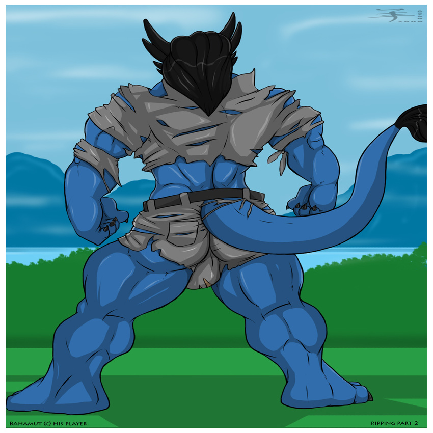 aaron bulge butt claws dragon horns lizard male muscles presenting raised_tail reptile scalie skimpy solo standing tail