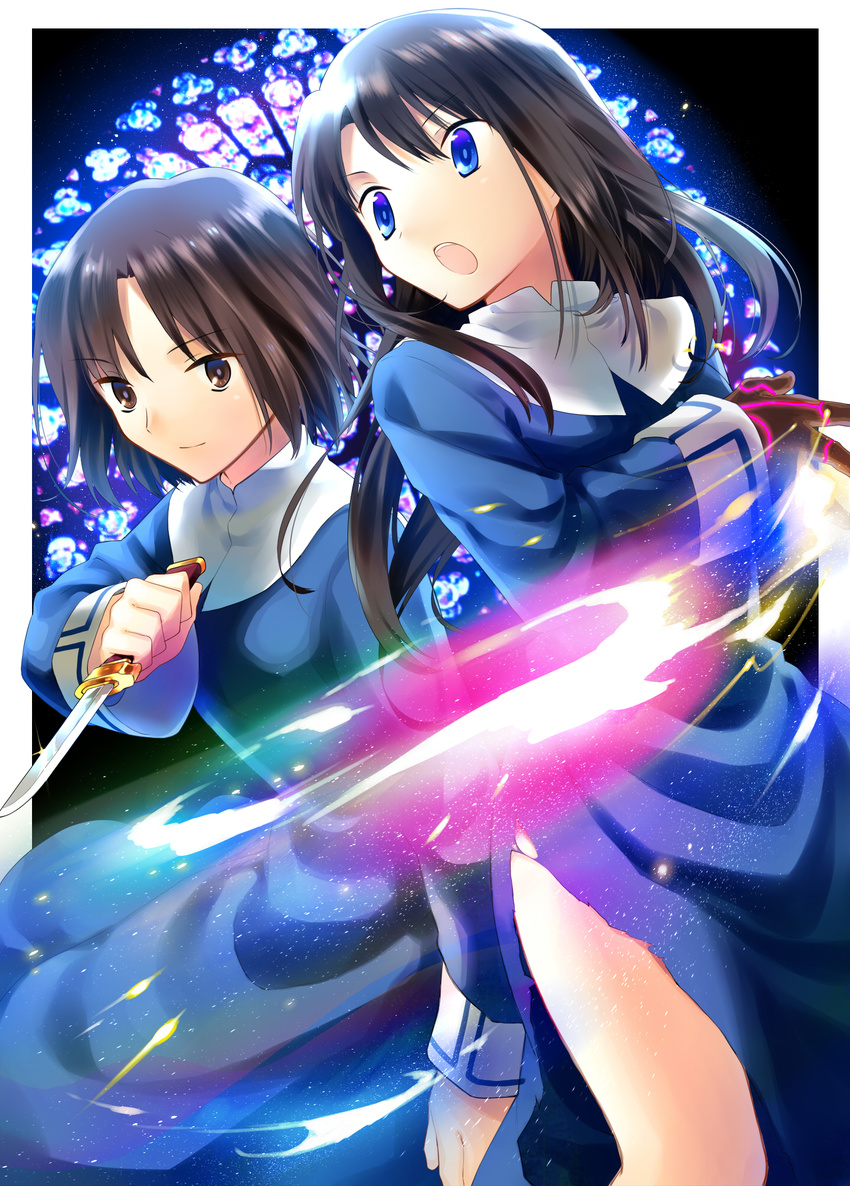 bad_id bad_pixiv_id hanabana_tsubomi highres kara_no_kyoukai knife kokutou_azaka multiple_girls reverse_grip ryougi_shiki