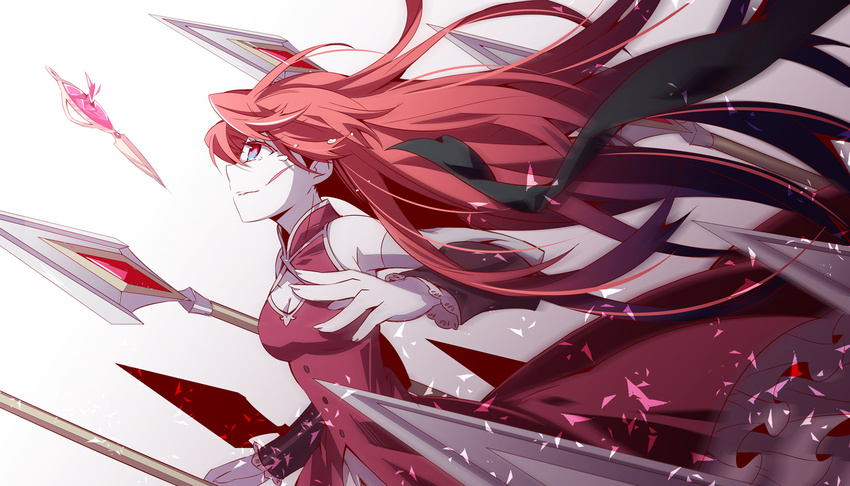 aya003030 cuts hair_down injury long_hair mahou_shoujo_madoka_magica polearm sakura_kyouko solo spear tears weapon