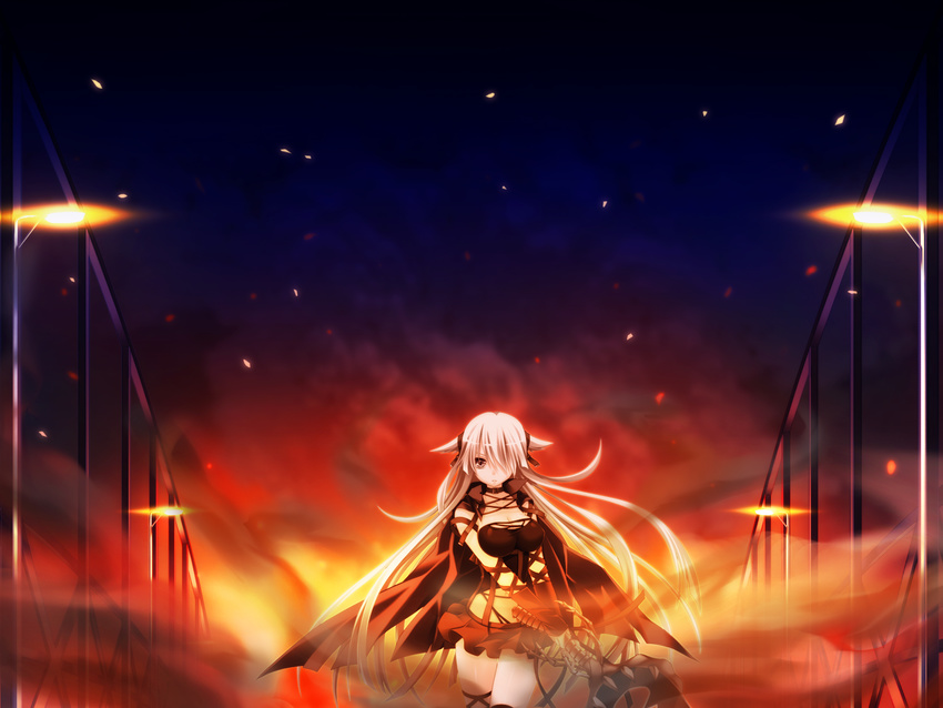 bloody_rondo game_cg gray_hair long_hair lynette_vance makita_maki skirt weapon