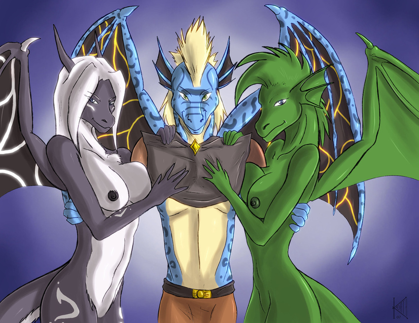 black blue breasts commision dragon green kadath looking_at_viewer moona_tsuki nude scalie skyfire01 third_space