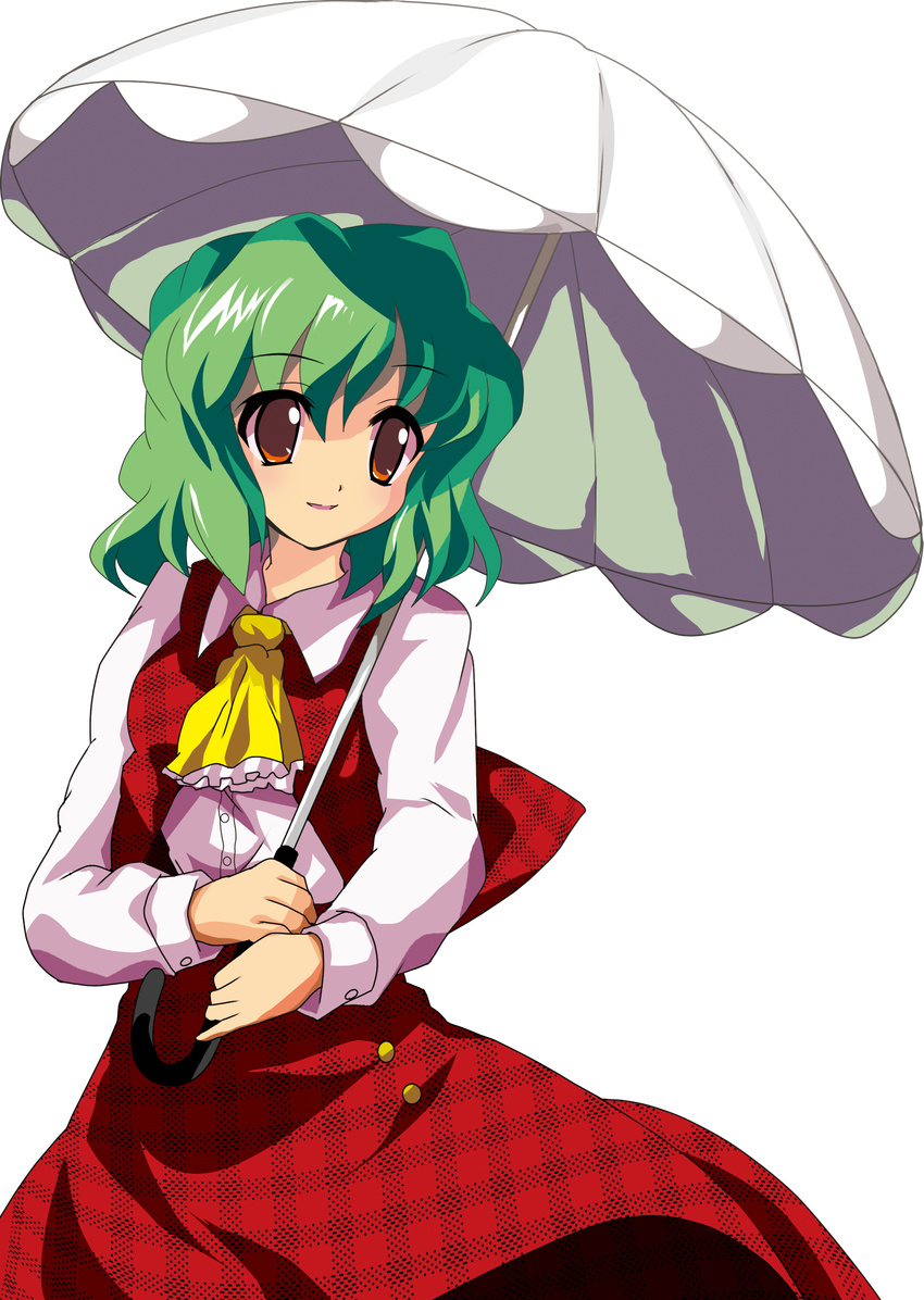 absurdres ascot blush green_hair highres kazami_yuuka oyu_no_kaori plaid red_eyes short_hair solo touhou transparent_background umbrella