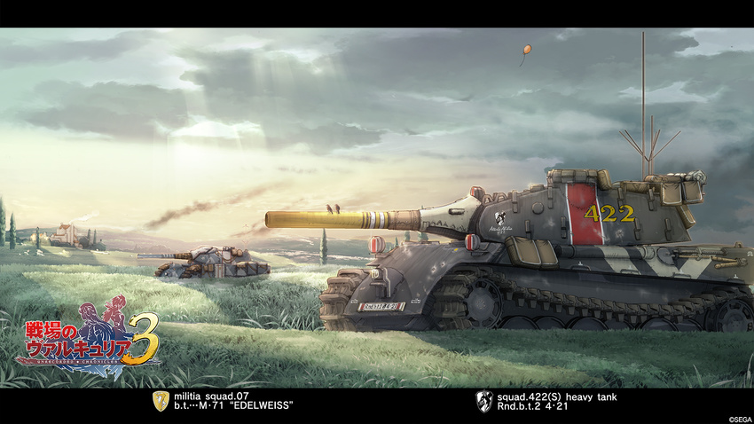 edelweiss_(senjou_no_valkyria) field ground_vehicle highres military military_vehicle motor_vehicle nameless_(senjou_no_valkyria) no_humans non-web_source official_art scenery senjou_no_valkyria senjou_no_valkyria_3 tank tank_focus wallpaper