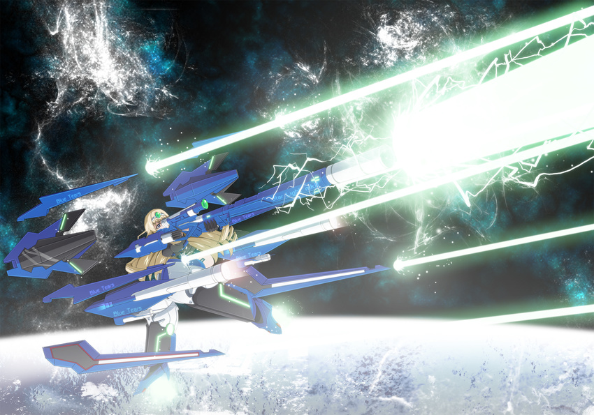 bad_id bad_pixiv_id blue_tears_(infinite_stratos) cecilia_alcott earth gun highres infinite_stratos laser long_hair mecha_musume solo tyoroi_three weapon