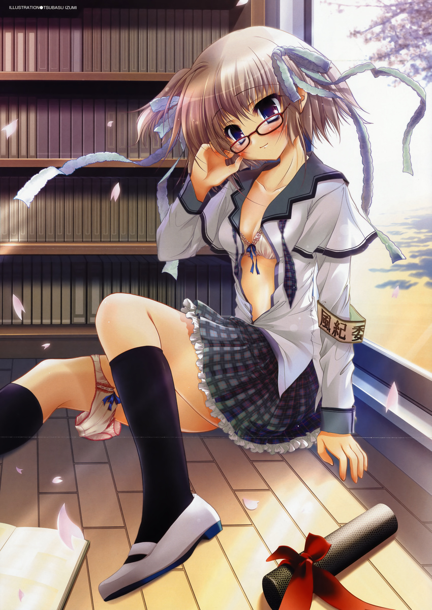 bra crease fixme hisuitei izumi_tsubasu megane open_shirt school_uniform