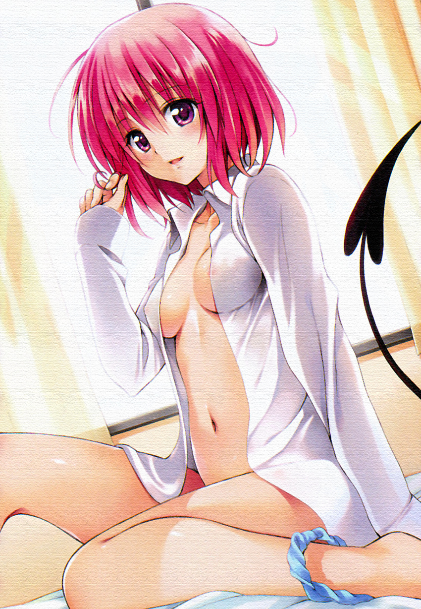 bed highres momo_velia_deviluke nopan panties panties_around_leg panties_around_one_leg to_love-ru to_love-ru_darkness toloveru toloveru_darkness underwear