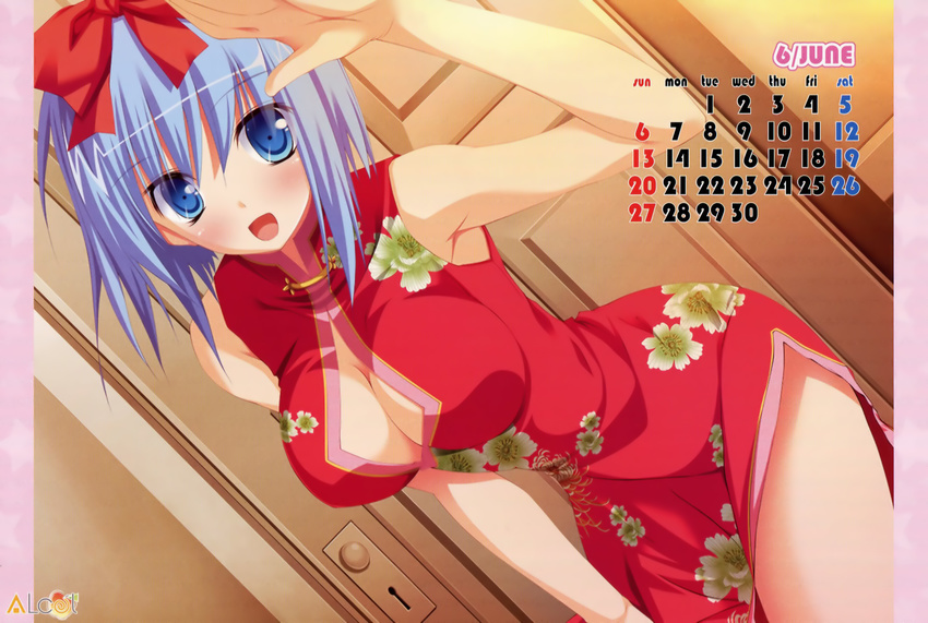 alcot calendar chinadress cleavage jpeg_artifacts miyoshi_ran nimura_yuuji osananajimi_wa_daitouryou