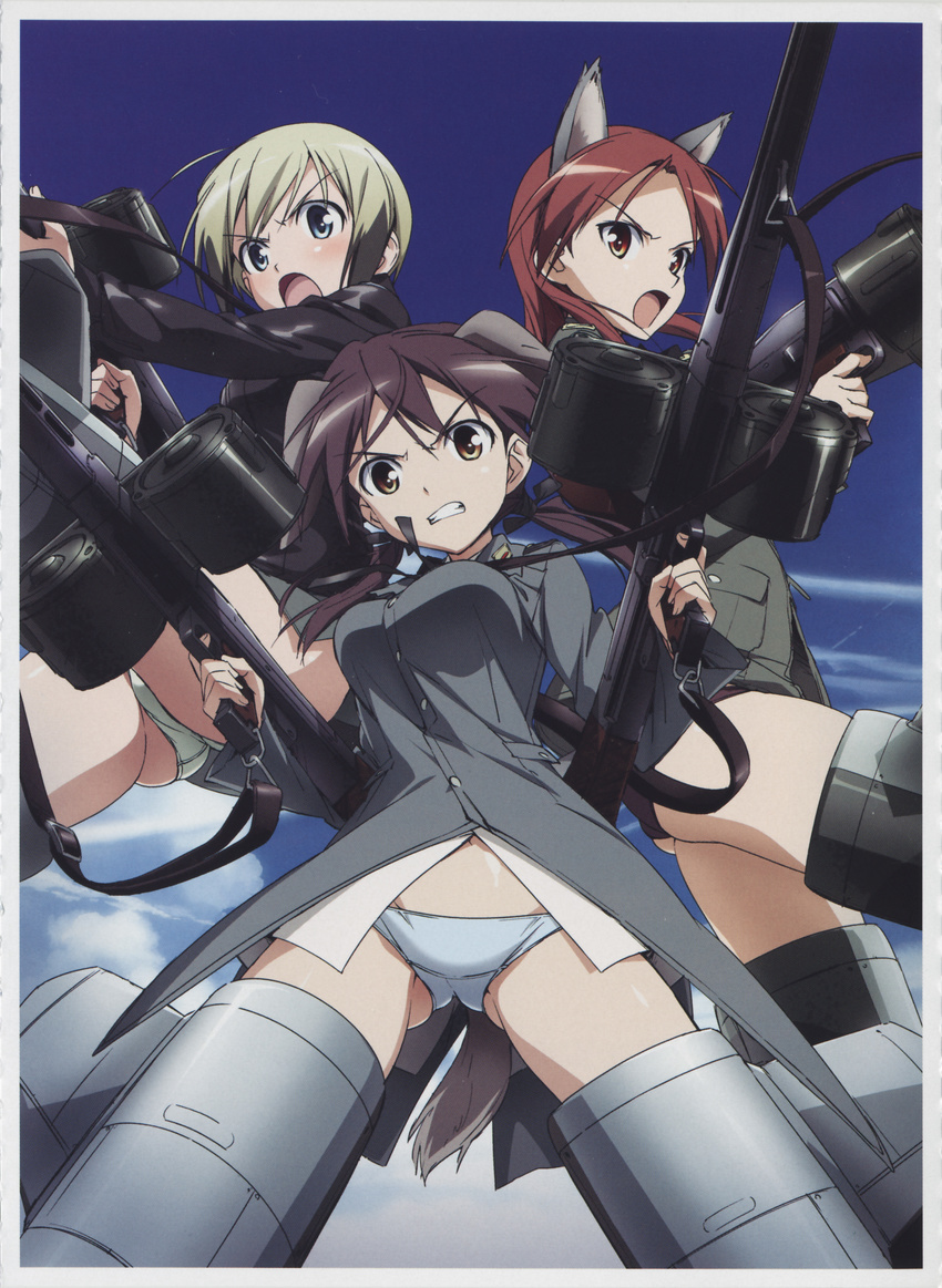 erica_hartmann gertrud_barkhorn kemonomimi minna-dietlinde_wilcke pantsu screening strike_witches takamura_kazuhiro