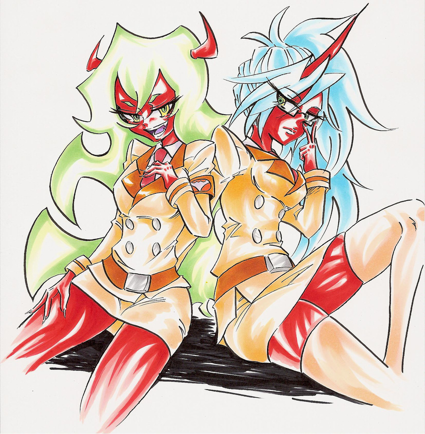 demon_girl glasses highres horns kneesocks_(character) kneesocks_(psg) panty_&amp;_stocking_with_garterbelt red_skin scanty scanty_(psg) smile