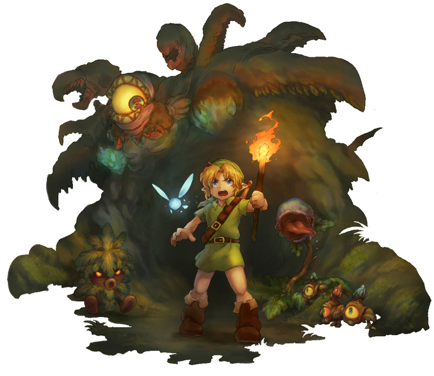 blonde_hair blue_eyes creature fairy gohma hat link navi the_legend_of_zelda the_legend_of_zelda:_ocarina_of_time torch vio_(dry-trail) young_link