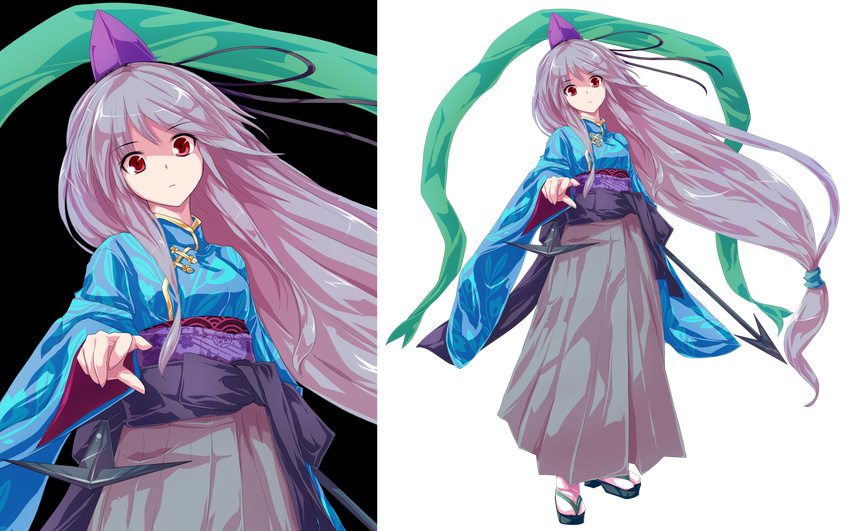 alphes_(style) hat highres long_hair low-tied_long_hair nikka_(cryptomeria) original parody red_eyes silver_hair style_parody touhou transparent_background very_long_hair