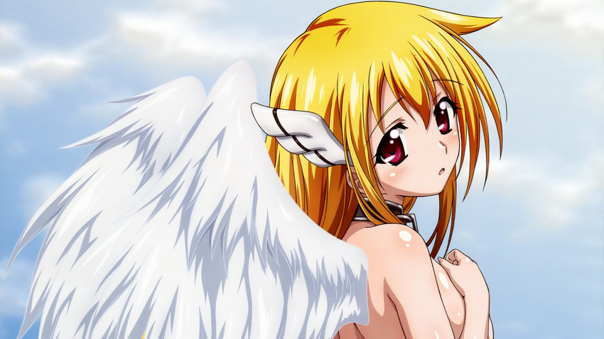 astraea blonde_hair nude red_eyes sora_no_otoshimono wings