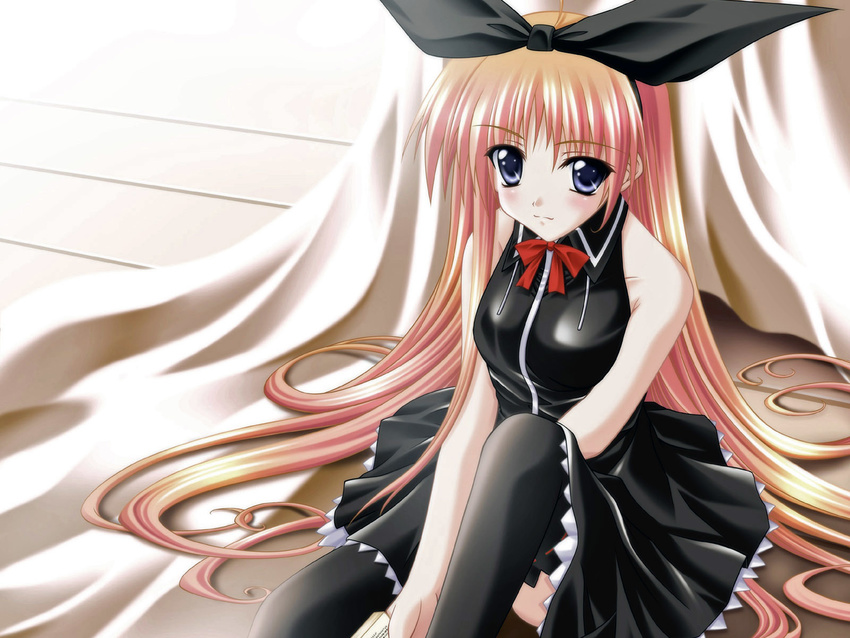 blue_eyes dress goth-loli long_hair pink_hair ribbons thighhighs