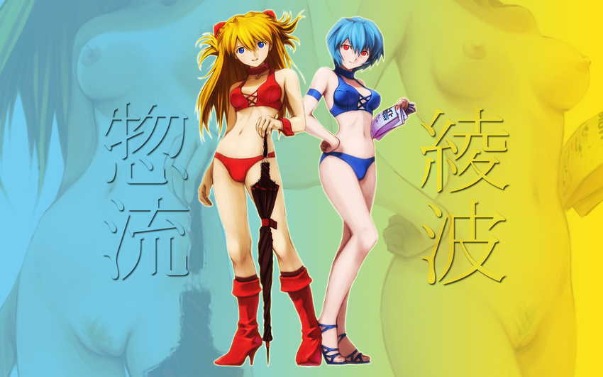 asuka_langley ayanami_rei bikini kobayashi_yuji kobayashi_yuuji mizugi neon_genesis_evangelion nipples nude wallpaper