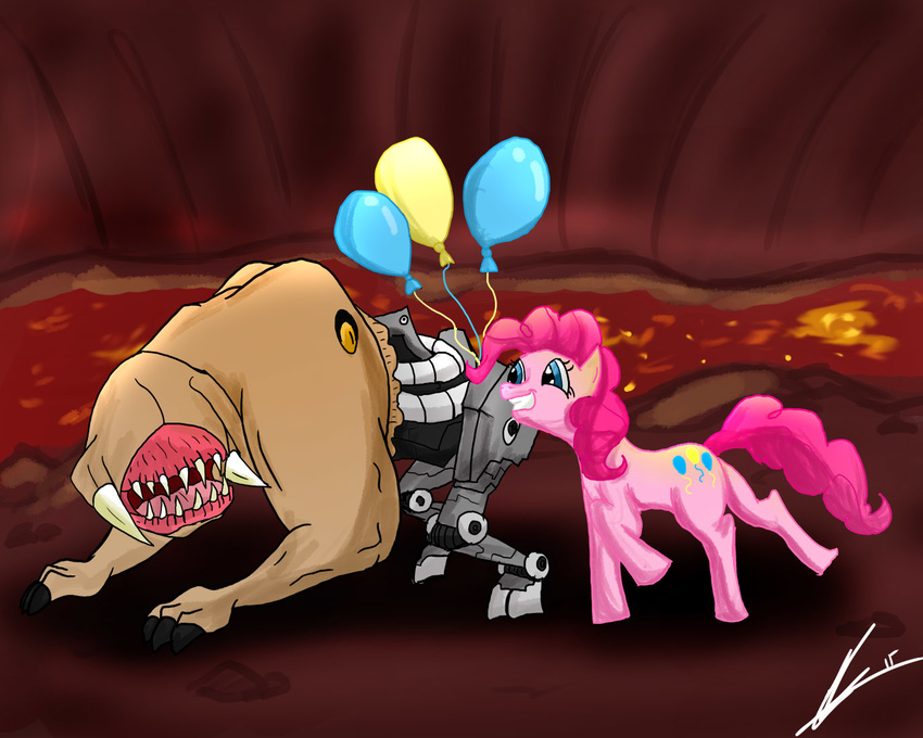 blue_eyes creepy_face crossover doom equine female feral friendship_is_magic fur hair hell horse mammal my_little_pony pink_fur pink_hair pinkie_pie_(mlp) pinky pony unknown_artist