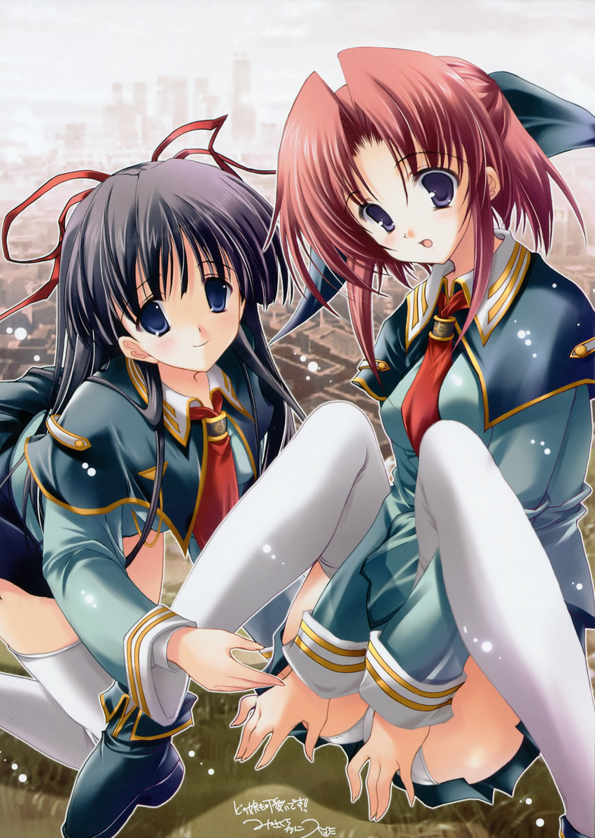 misakura_nankotsu morisaki_nao nagase_sayaka pantsu soul_link thighhighs uniform