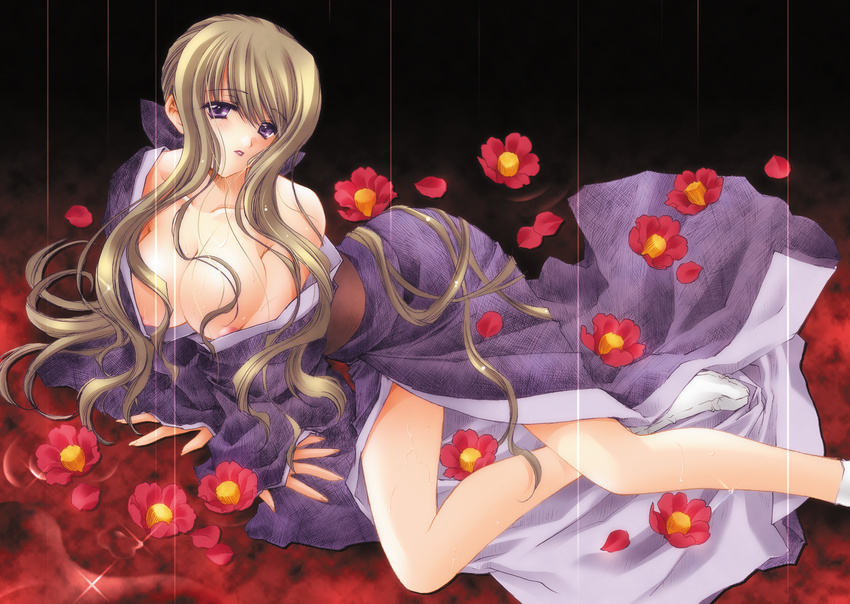 carnelian cleavage find_similar kao_no_nai_tsuki kimono kuraki_yuriko moonlight_lady nipple_slip open_shirt