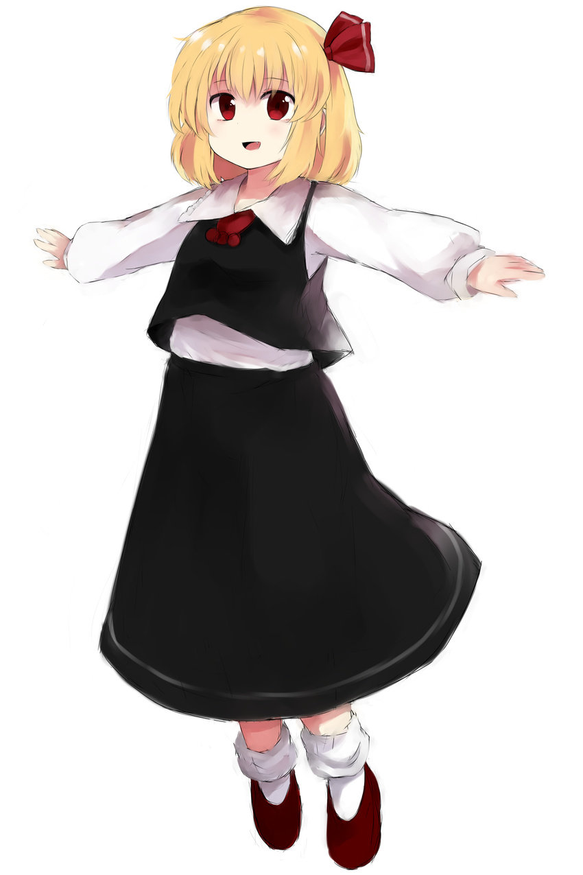 absurdres bad_id bad_pixiv_id blonde_hair fang hair_ribbon highres mika_(moc828) oota_jun'ya_(style) open_mouth outstretched_arms red_eyes ribbon rumia short_hair solo touhou