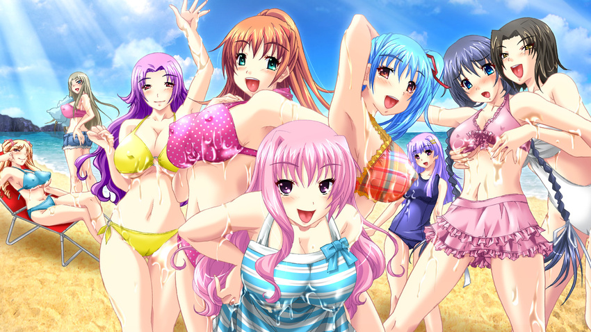 6+girls 9girls aqua_eyes blonde_hair blue_eyes blue_hair breasts brown_eyes cameltoe cum cum_on_arms cum_on_body cum_on_breasts cum_on_clothes cum_on_legs cum_on_lower_body cum_on_upper_body game_cg green_eyes green_hair harem kyonyuu_torai_!_tankishuuchuu_chichi_momi_ressun long_hair multiple_girls nude pink_hair purple_eyes purple_hair pussy red_eyes side_ponytail twintails very_long_hair yellow_eyes