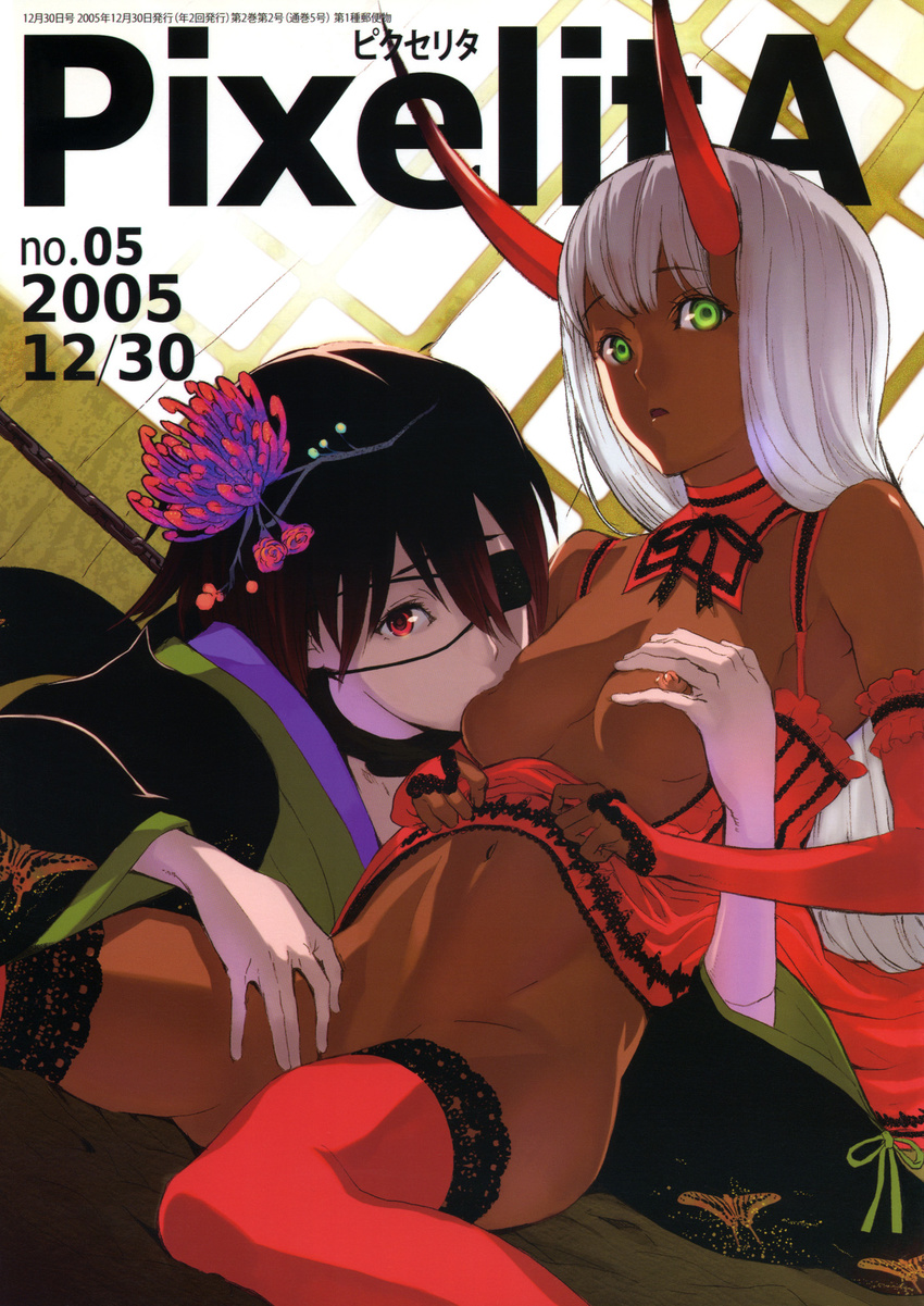 anime_brothers eyepatch horns itsuki_kousuke nipples nopan oppai thighhighs yuri