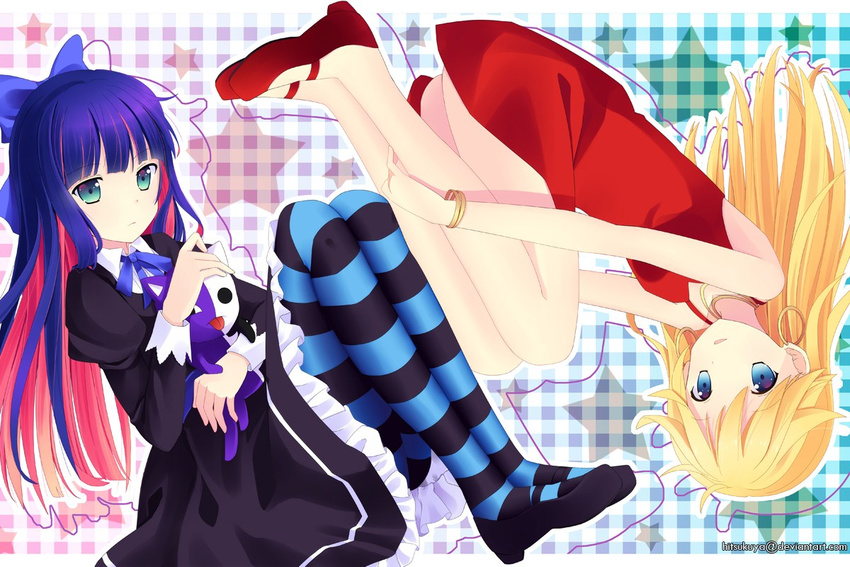 :p dress goth gothic hitsukuya panty_&amp;_stocking_with_garterbelt panty_(character) panty_(psg) smile stocking_(character) stocking_(psg) tongue tongue_out