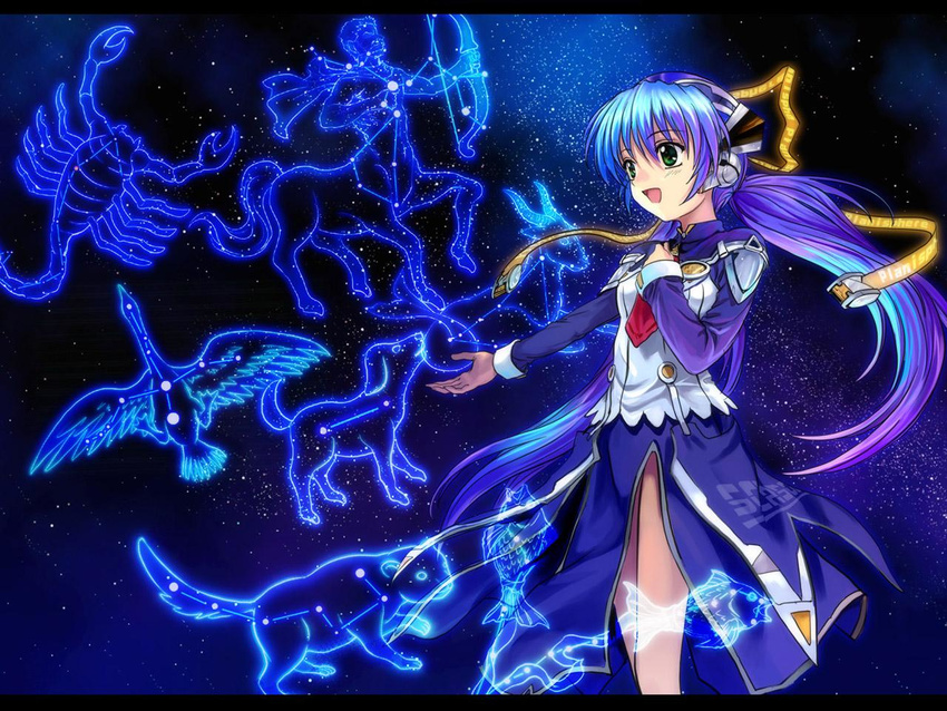 blue_hair constellation green_eyes hoshino_yumemi mutsuki_(moonknives) planetarian solo star wallpaper