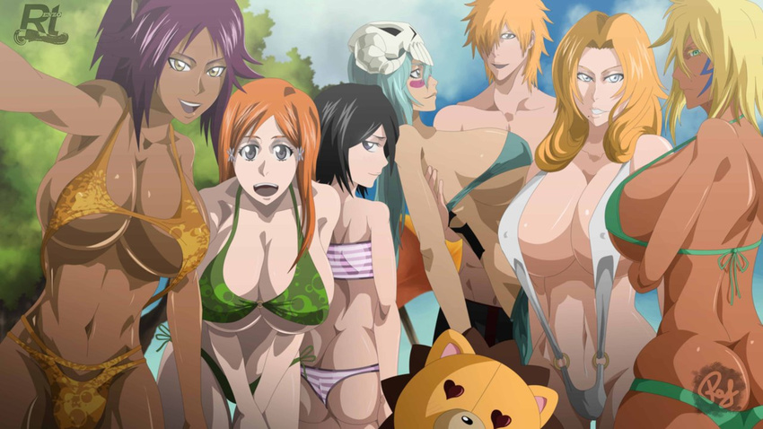 6+girls ass bikini bleach breasts dark_skin harem huge_breasts inoue_orihime kon kuchiki_rukia kurosaki_ichigo large_breasts matsumoto_rangiku mole multiple_girls neliel_tu_odelschwank neliel_tu_oderschvank nelliel_tu_odelschwanck pimp rtenzo shihouin_yoruichi sideboob sling_bikini swimsuit tia_harribel tier_harribel underboob