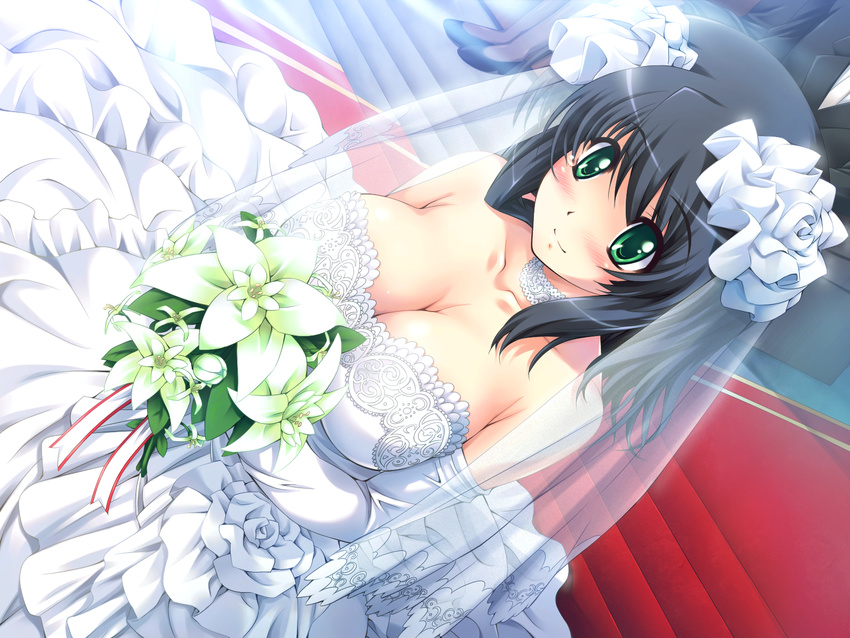 cleavage dress escu:de game_cg otome_renshin_prister ranka_shirogane wedding_dress