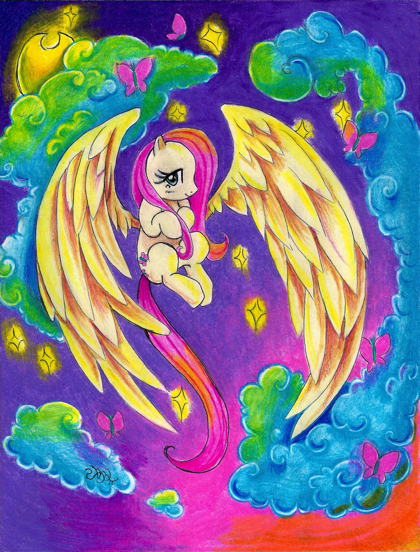 butterfly cute equine female feral fluttershy_(mlp) friendship_is_magic hair insect mammal my_little_pony pegasus pink_hair unknown_artist wings