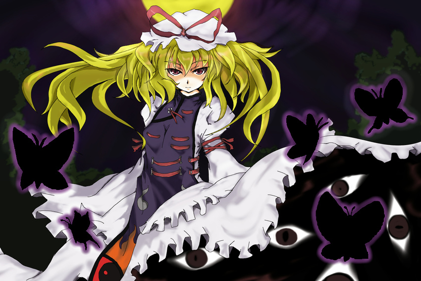 blonde_hair bug butterfly extra_eyes insect moon solo tabard touhou yakumo_yukari