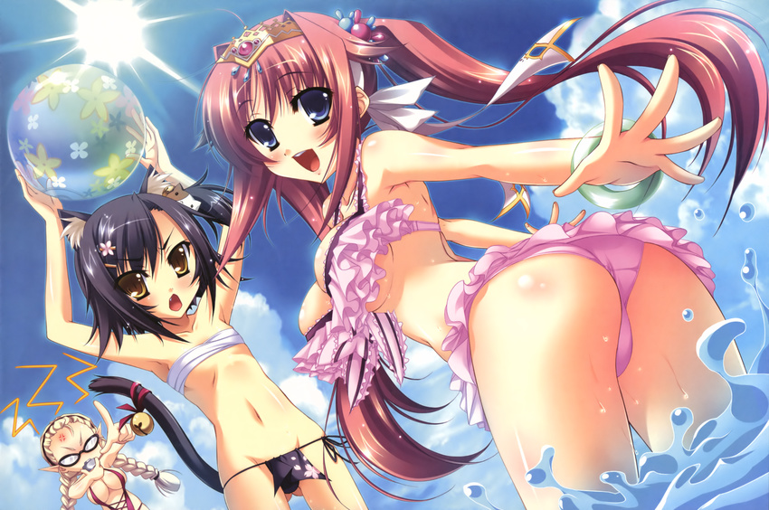 bikini cleavage estreia_vit eumeria_almandine fundoshi katagiri_hinata kemonomimi mizugi nekomimi sarashi sasha_yui score tail zettai_maou