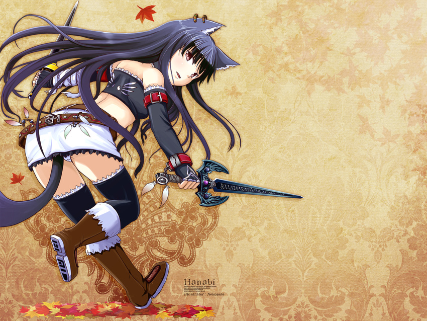 boot i.s.w nekomimi nekonote panchira pantsu tail thighhighs