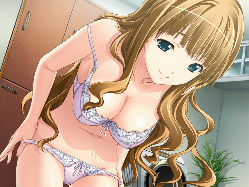 bra brown_hair cleavage game_cg kisei_fuka long_hair panties underwear undressing