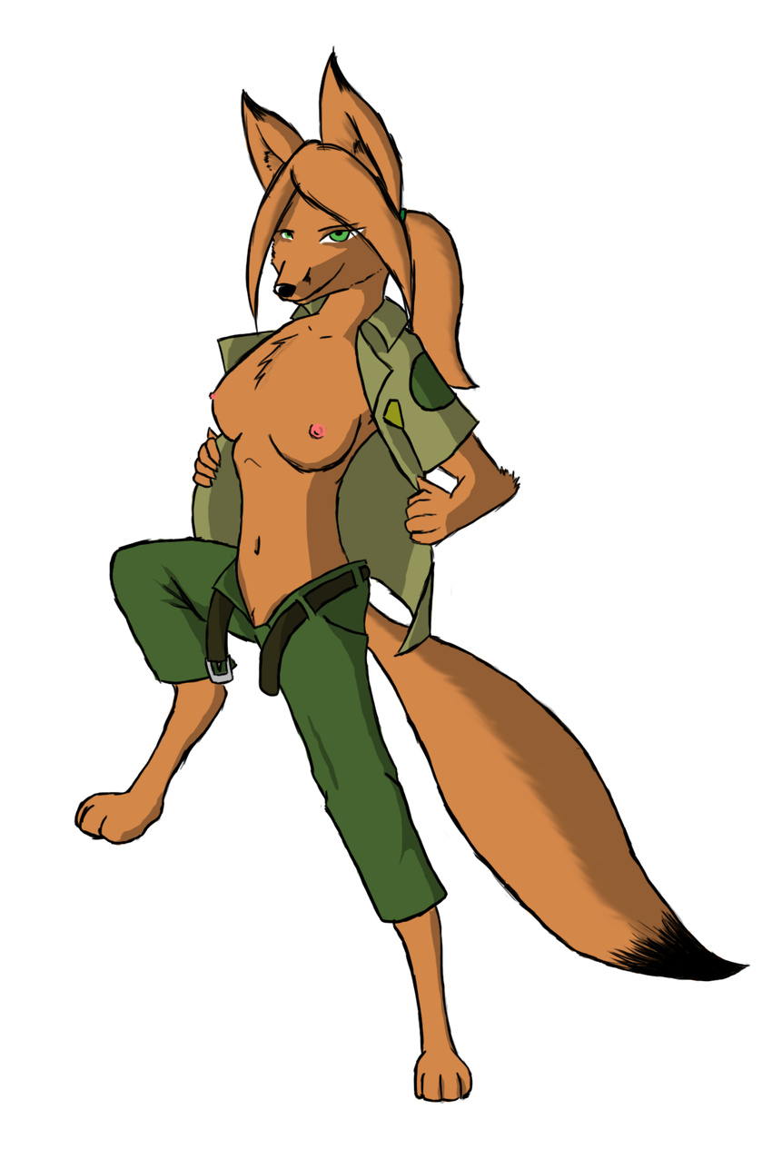 breasts canine female fox green_eyes mackdog mammal nipples plain_background ranger solo trixi_the_vixen white_background