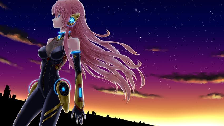 alternate_costume aqua_eyes asami_(undoundo) bodysuit detached_sleeves gloves headphones highres long_hair megurine_luka pink_hair solo vocaloid