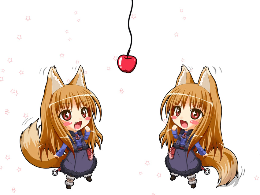 apple brown_hair chibi drool horo kemonomimi kitsune spice_and_wolf tail wallpaper